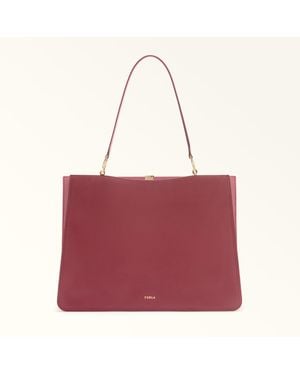 Furla Agata Tote Rubino Tiffany Lux Calf Leather + Roma Soft Calf Leather Colourblock - Red