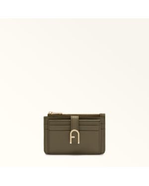 Furla Flow Card Case Sage Claris Lux Calf Leather - Green