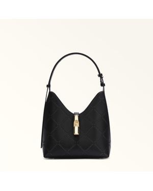 Furla Goccia Shoulder Bag Nero Perforated Sidney Calf Leather - Black