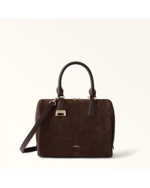 Furla Olivia Boston-Tasche S Toni Cioccolato Wildleder + Sidney-Kalbsleder Damen - Braun