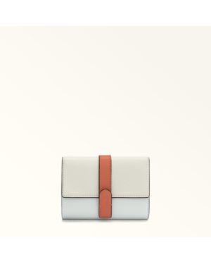 Furla Grazia Portafoglio Compatto Panna Pelle Di Vitello Morbida Roma Color-Block + Pelle Di Vitello Granata Donna - Bianco