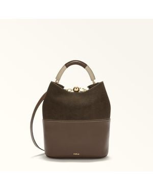Furla Sfera Beuteltasche Espresso Doppeltes Napoli-Kalbsleder Im Colourblock + Weiches Roma-Kalbsleder Mit Colourblock Damen - Braun
