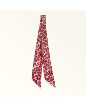 Furla Fiona Schmaler Schal Toni Rubino Seidentwill Mit Tile Flower-Print Damen - Rot