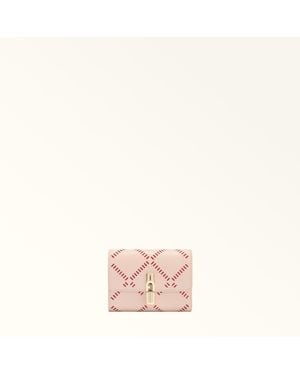 Furla Iride Compact Wallet Dusty+M1 Int. Perforated Ares Textured Leather - Pink