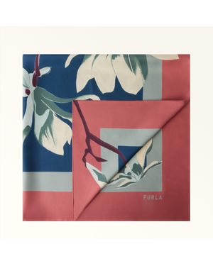 Furla Tortona Foulard Marsala Twill Di Seta Con Stampa Little Magnolia Donna - Rosso