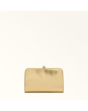 Furla Alba Clutch Leather With Python Whips Lame' Print - Natural