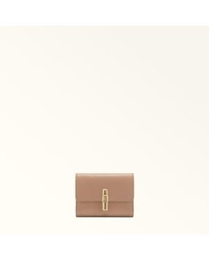 Furla Iride Compact Wallet Greige Textured Leather - Natural