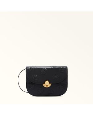 Furla Sfera Borsa A Tracolla Pelle Di Vitello Roma Liscia Con Fiori Goffrati Donna - Nero
