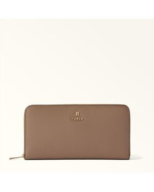 Furla Camelia Zip Around Greige Textured Leather - Brown