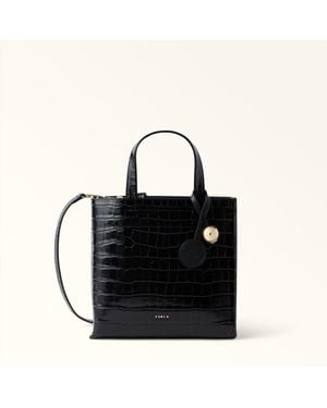 Furla Divide It Tote Nero Cocco Print Calf Leather - Black