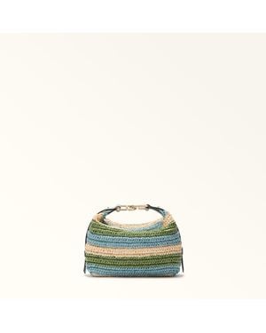 Furla Tonie Shoulder Bag Toni Carta Da Zucchero Crochet Stripes Fabric + Sidney Calf Leather - Green