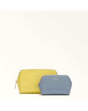 Furla Camelia Cosmetic Case Museum Textured Leather - Yellow