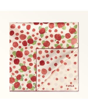 Furla Tortona Schal Rosso Veneziano Seidentwill Mit Rose Pois-Print Damen - Rot