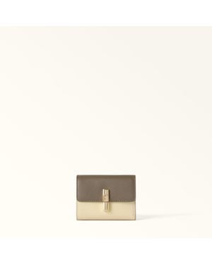Furla Iride Compact Wallet Muddy Textured Leather - Natural