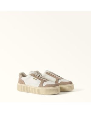 Furla Sky Trainers Talco H Soft Bicolour Calf Leather + Suede - Natural
