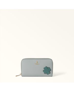 Furla Camelia Zip Around Toni Nebbia Sidney Calf Leather + Patch Four Leaft-Clover - Grey