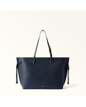 Furla Ava Tote Ink Double Pebble Calf Leather - Blue