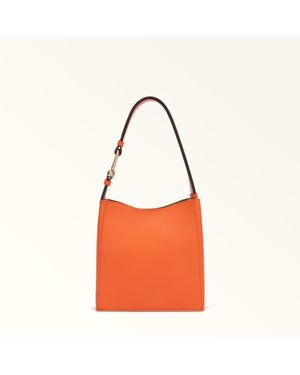 Furla Nuvola Bucket Bag Mini Paprika Grained Calf Leather - Orange