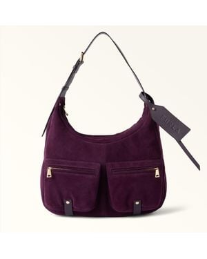 Furla Lynette Shoulder Bag Toni Winter Bloom Suede - Purple