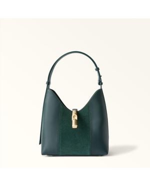 Furla Goccia Shoulder Bag Toni Dark Forest Sidney Calf Leather + Suede - Green
