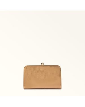 Furla Alba Clutch Colour Bronze Leather With Python Whips Lame' Print - Natural