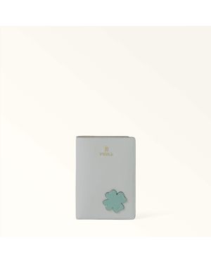 Furla Camelia Passport Holder S Toni Nebbia Sidney Calf Leather + Patch Four Leaft-Clover - Grey