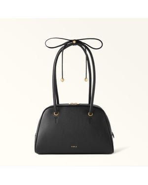 Furla Poppy Dome L Nero Diamond Grained Leather + Sidney Calf Leather - Black