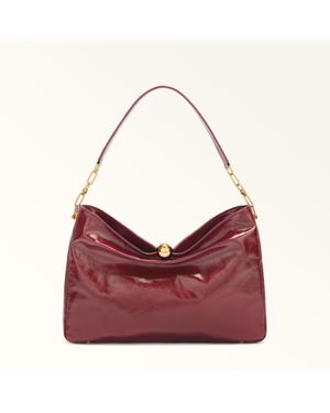 Furla Sfera Soft Shoulder Bag Rubino Venice Patent Leather - Red