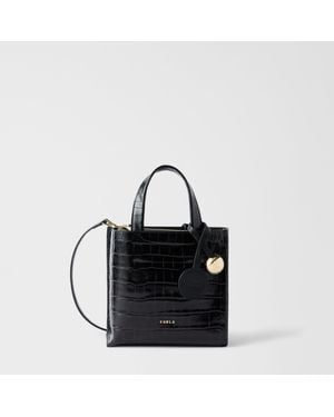 Furla Divide It Tote Mini Nero Cocco Print Calf Leather - Black