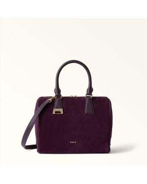Furla Olivia Boston Bag Toni Winter Bloom Suede + Sidney Calf Leather - Purple