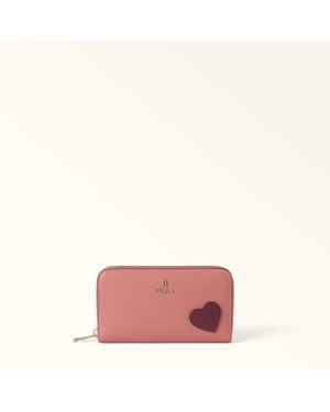 Furla Camelia Zip Around Toni Rosewood Sidney Calf Leather + Heart Patch - Pink