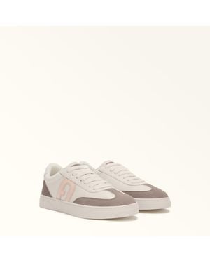 Furla Step Trainers Off Grainy Calf Leather + Suede + Smooth Leather - Natural
