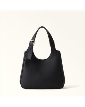 Furla Dora Tote Nero Nisos Double Grained Leather - Black