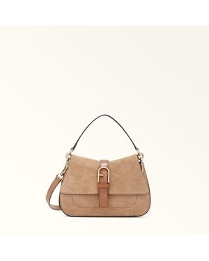 Furla Suede Mini Top-Handle Crossbody Bag - Natural