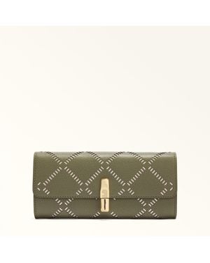 Furla Iride Continental Wallet Avocado Perforated Ares Textured Leather - Green