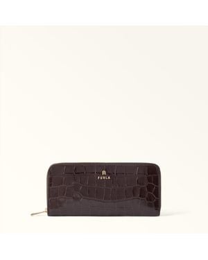 Furla Camelia Zip Around Cioccolato Cocco Print Calf Leather - Brown