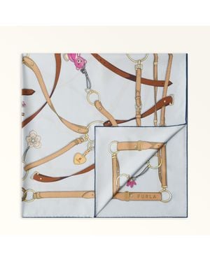 Furla Tortona Foulard Toni Nebbia Twill Di Seta Con Stampa Charms Donna - Metallizzato