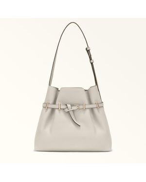 Furla Aura Bucket Bag Perla E Keria Grained Calf Leather - Natural
