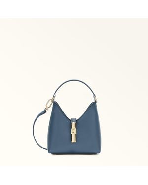 Furla Iride Mini Bag Grigio Blu Textured Leather - Blue