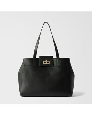 Furla Amelia Tote Nero Diamond Grained Leather - Black