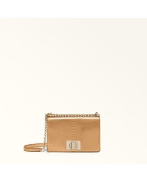 Furla 1927 Crossbody Mini Colour Bronze Leather With Python Whips Lame' Print - Natural