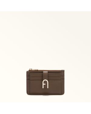 Furla Flow Card Case Espresso Claris Lux Calf Leather - Brown