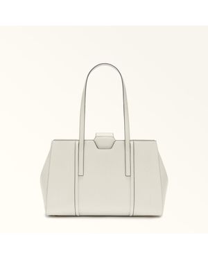 Furla Riva Tote Panna Textured Leather - White