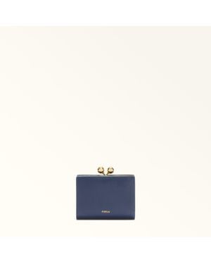 Furla Dots Portefeuille Compact Blu Reale Cuir De Veau Sidney Femme - Bleu