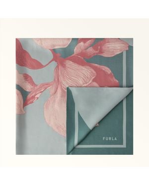 Furla Tortona Foulard Winter Sky Twill Di Seta Con Stampa Big Magnolia Donna - Blu