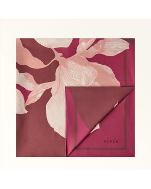 Furla Tortona Foulard Muddy Twill Di Seta Con Stampa Big Magnolia Donna - Viola