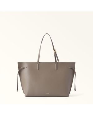 Furla Ava Borsa Shopping Muddy Pelle Di Vitello Pebble Double Donna - Grigio