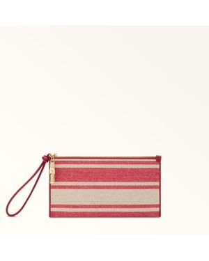 Furla Iride Envelope Toni Lacca Canvas Stripes Fabric - Pink