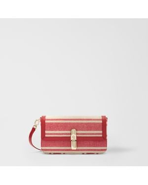 Furla Iride Borsa A Tracolla Toni Lacca Tessuto Canvas A Righe + Pelle Di Vitello Sidney Donna - Rosso