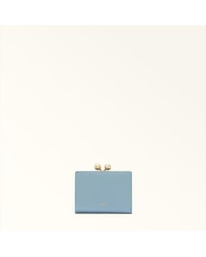 Furla Dots Compact Wallet Carta Da Zucchero Sidney Calf Leather - Blue